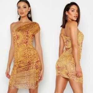 Boohoo Animal Print One Shoulder Bodycon Mini Dress Sz 10